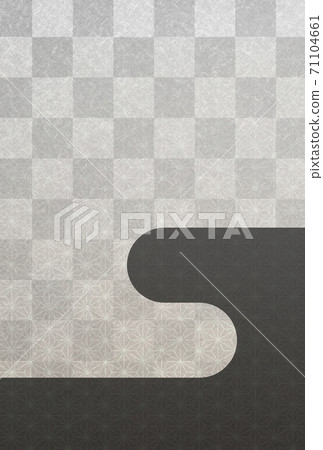 Japanese pattern background of black clouds and silver, hemp leaves and checkered pattern, postcard size 71104661