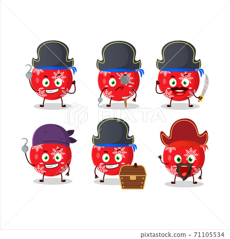 Cartoon character of christmas ball red with various pirates emoticons Cartoon character of christmas ball red with various pirates emoticons 71105534