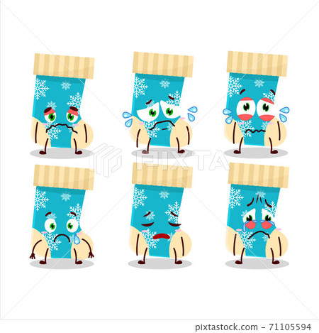 Blue christmas socks cartoon character with sad expression 71105594