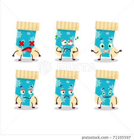 Blue christmas socks cartoon character with nope expression 71105597