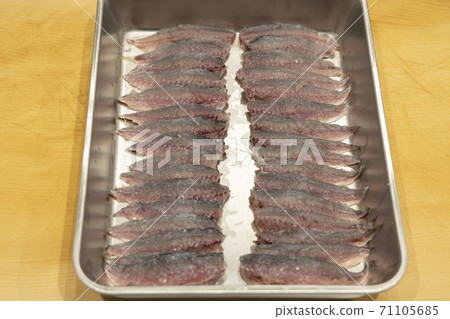 Three grated bean horse mackerel lined up neatly 71105685