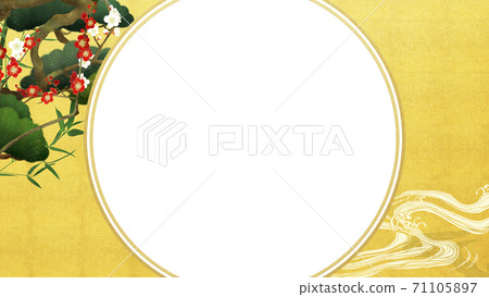 松竹和金箔的日式框架-有多種變體 71105897