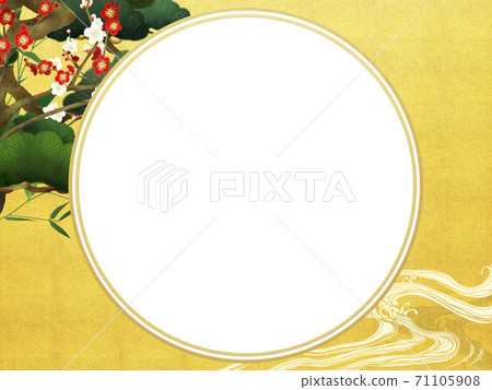 松竹和金箔的日式框架-有多種變體 71105908