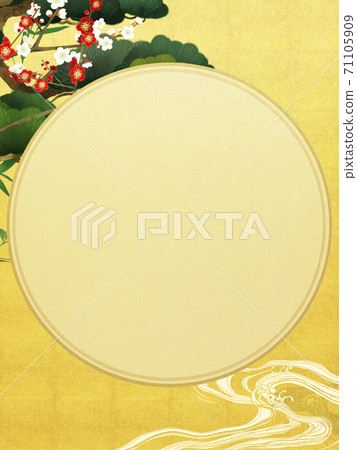松竹和金箔的日式框架-有多種變體 71105909
