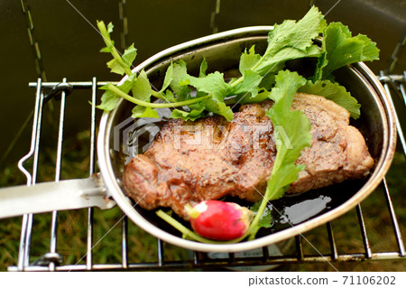 Bake steak at camp 71106202