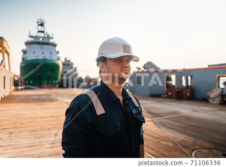 Marine Deck Officer or Chief mate on deck of offshore vessel or ship Marine Deck Officer or Chief mate on deck of offshore vessel or ship 71106336