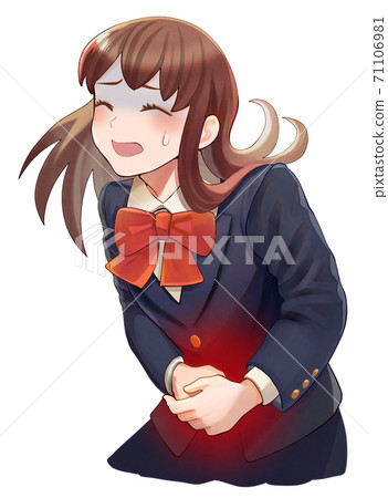 Illustration of a female student suffering from abdominal pain 71106981