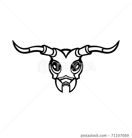 Head of a Long-horned Beetle Front View Mascot Black and White Head of a Long-horned Beetle Front View Mascot Black and White 71107089