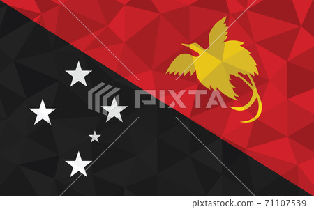 Low poly Papua New Guinea flag vector illustration. Triangular Papuan flag graphic. Papua New Guinea country flag is a symbol of independence. 71107539