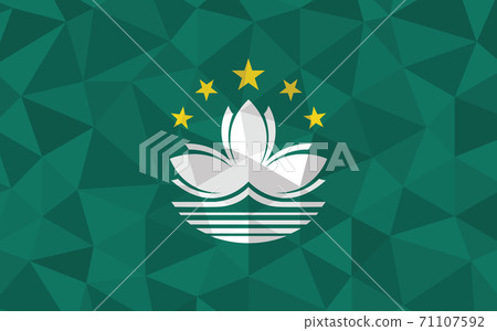 Low poly Macau flag vector illustration. Triangular Macanese flag graphic. Macau country flag is a symbol of independence. Low poly Macau flag vector illustration. Triangular Macanese flag graphic. Macau country flag is a symbol of independence. 71107592