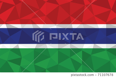 Low poly Gambian flag vector illustration. Triangular Gambia flag graphic. Gambian country flag is a symbol of independence. Low poly Gambian flag vector illustration. Triangular Gambia flag graphic. Gambian country flag is a symbol of independence. 71107678