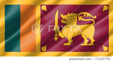 Real size waving Sri Lanka flag illustration. Rectangular Sri Lankan waving flag is a symbol of nation. 71107750