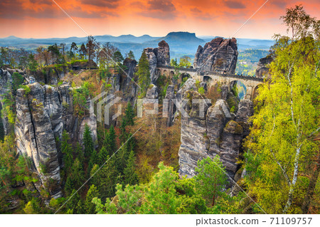 Famous stone bridge named Bastei in Germany, Saxon Switzerland, Europe 71109757