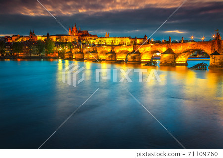 Fantastic medieval stone Charles bridge and castle Prague, Czech Republic 71109760