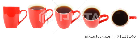 Red cups with tea from different angles isolated on white 71111140