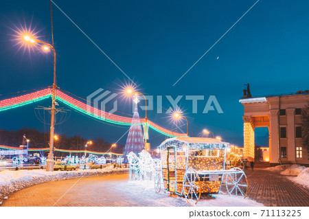 Gomel, Belarus. Festive Illumination On Street In Gomel. New Year Celebration In Belarus 71113225