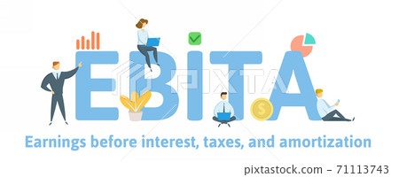 EBITA, Earnings Before Interest and Taxes and Amortization. Concept with keywords, people and icons. Flat vector illustration. Isolated on white. 71113743