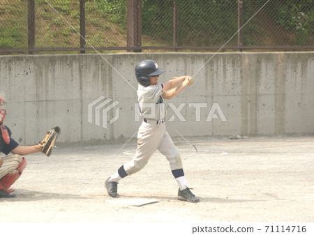 練習時揮桿擊中青年棒球的右擊手 71114716