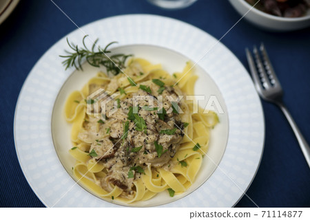 Tagliatelle with porcini mushroom cream sauce Tagliatelle with porcini mushroom cream sauce 71114877