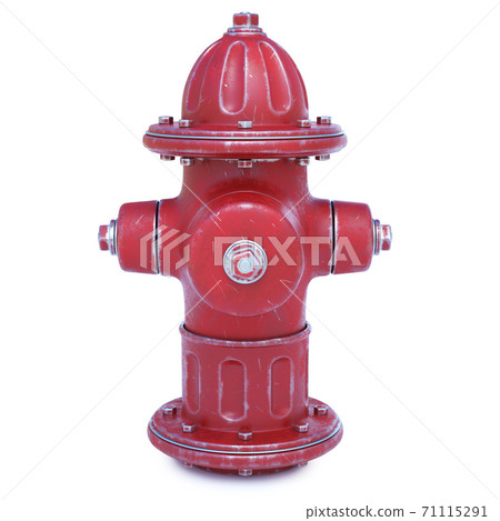 Fire hydrant isolated on white background, front view, 3d rendering 71115291