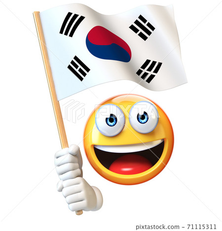 Emoji holding South Korean flag, emoticon waving national flag of South Korea 3d rendering Emoji holding South Korean flag, emoticon waving national flag of South Korea 3d rendering 71115311