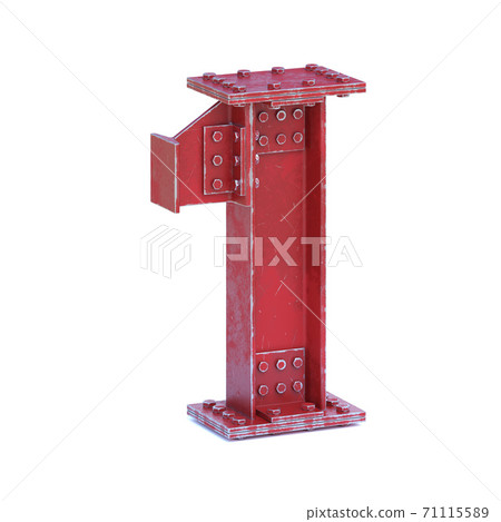 Steel I beam font 3d rendering number 1 71115589