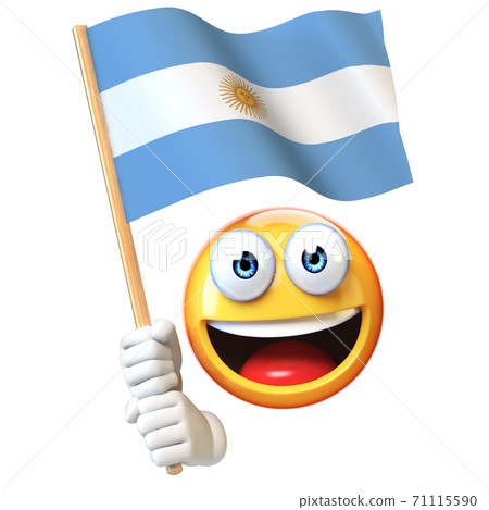 Emoji holding Argentinian flag, emoticon waving national flag of Argentina 3d rendering 71115590