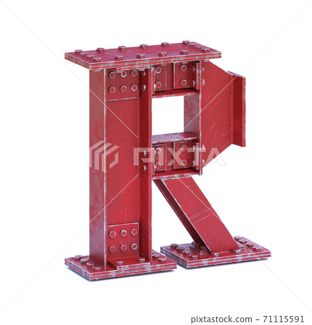 Steel I beam font 3d rendering letter R 71115591