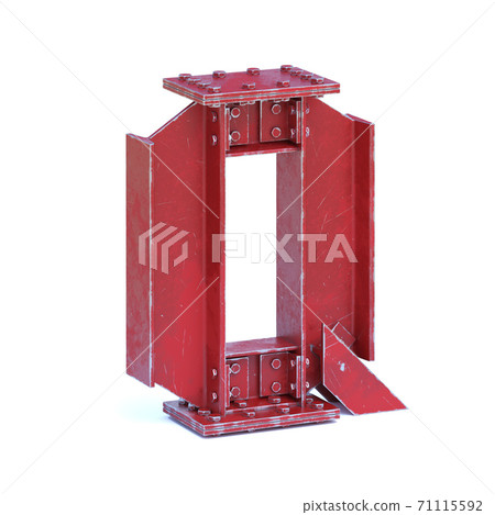 Steel I beam font 3d rendering letter Q 71115592