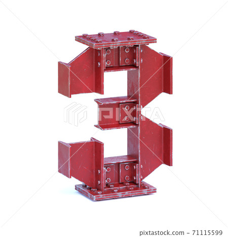 Steel I beam font 3d rendering number L 71115599