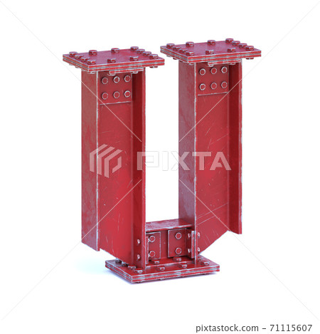 Steel I beam font 3d rendering letter L 71115607