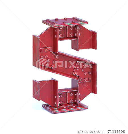 Steel I beam font 3d rendering letter L 71115608