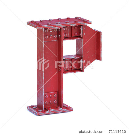 Steel I beam font 3d rendering letter L 71115610