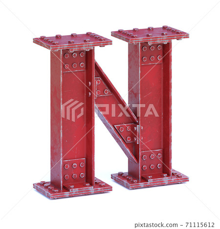 Steel I beam font 3d rendering letter L 71115612