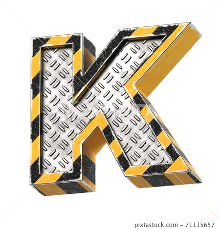 Industrial black and yellow striped metallic font, 3d rendering, letter K 71115657