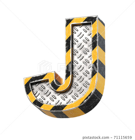 Industrial black and yellow striped metallic font, 3d rendering, letter J 71115659