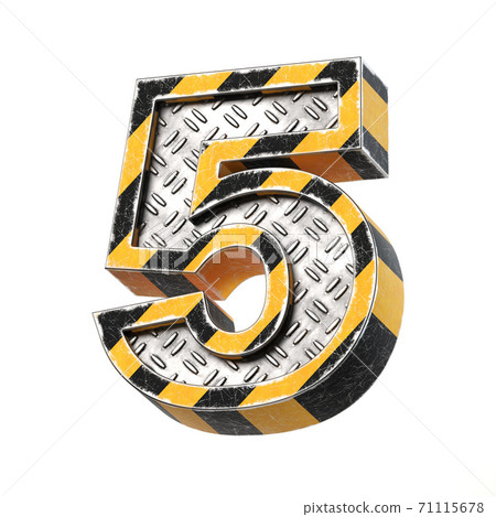 Industrial black and yellow striped metallic font, 3d rendering, number 5 Industrial black and yellow striped metallic font, 3d rendering, number 5 71115678