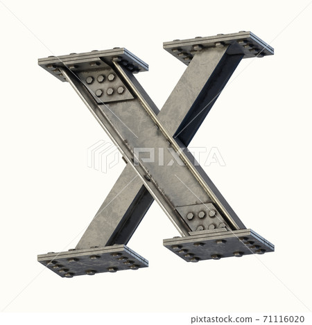 Steel beam font 3d rendering letter X 71116020