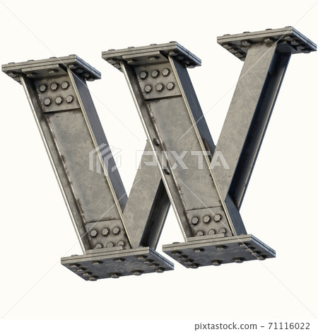 Steel beam font 3d rendering letter W 71116022