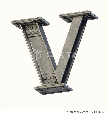 Steel beam font 3d rendering letter V 71116023
