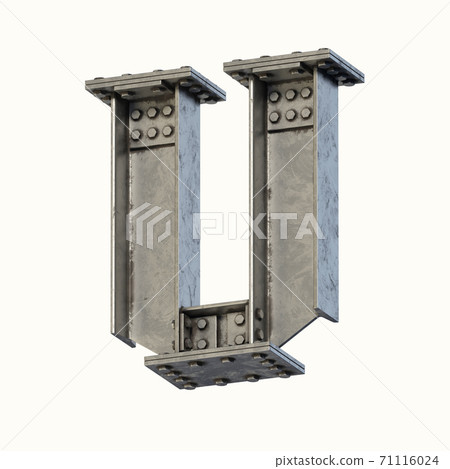 Steel beam font 3d rendering letter U 71116024