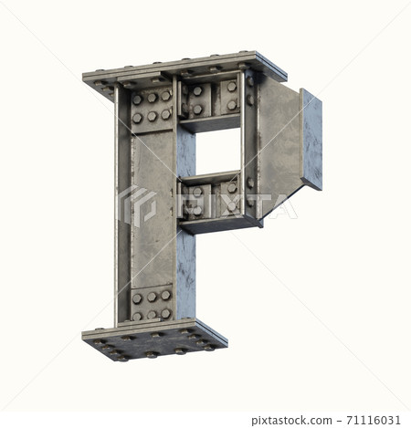 Steel beam font 3d rendering letter P 71116031