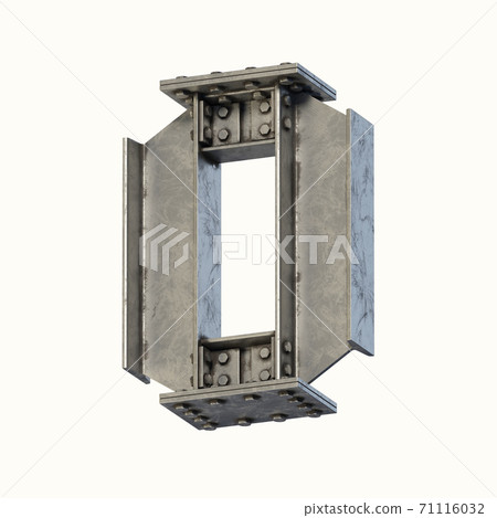 Steel beam font 3d rendering letter O 71116032