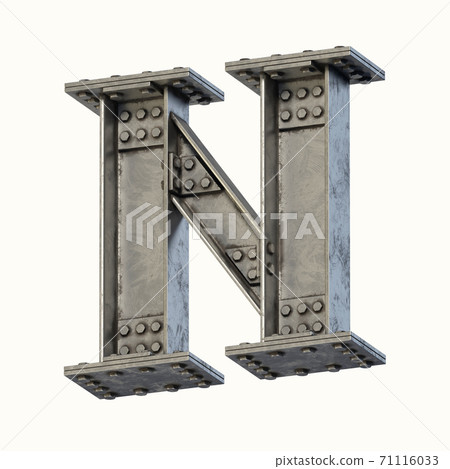 Steel beam font 3d rendering letter N 71116033