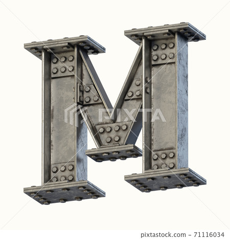 Steel beam font 3d rendering letter M 71116034