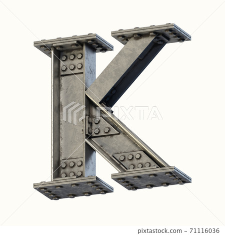 Steel beam font 3d rendering letter K 71116036