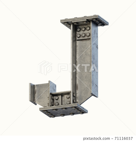 Steel beam font 3d rendering letter J 71116037