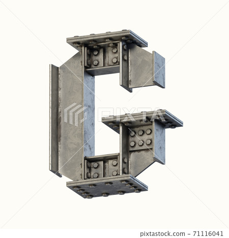 Steel beam font 3d rendering letter G 71116041