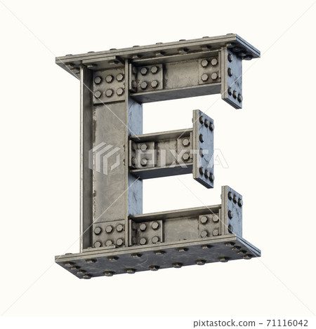 Steel beam font 3d rendering letter E 71116042