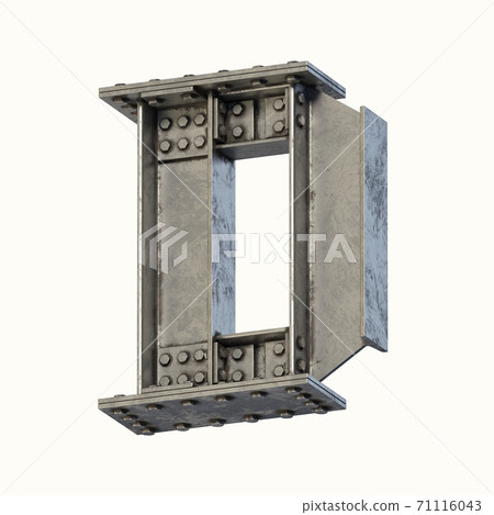 Steel beam font 3d rendering letter D 71116043